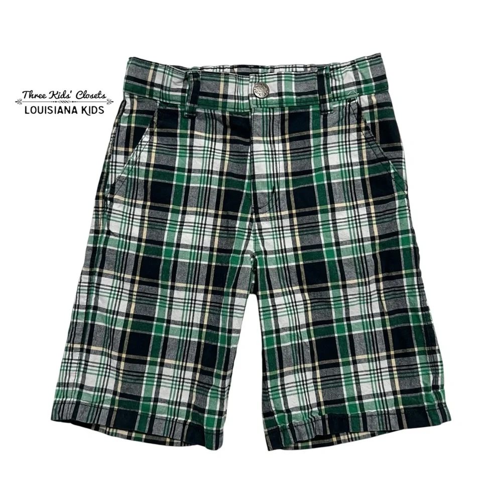 Gymboree 7Y Boys Prepster Pup Navy & Green Plaid Shorts